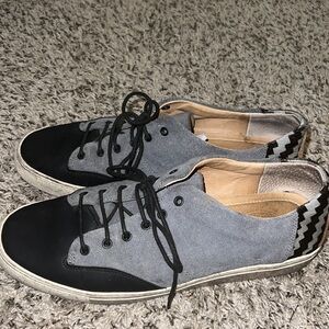 TCG Cooper Gray/Black Leather and Suede Sneakers, Accent Print -EU 44 /‎ US 10